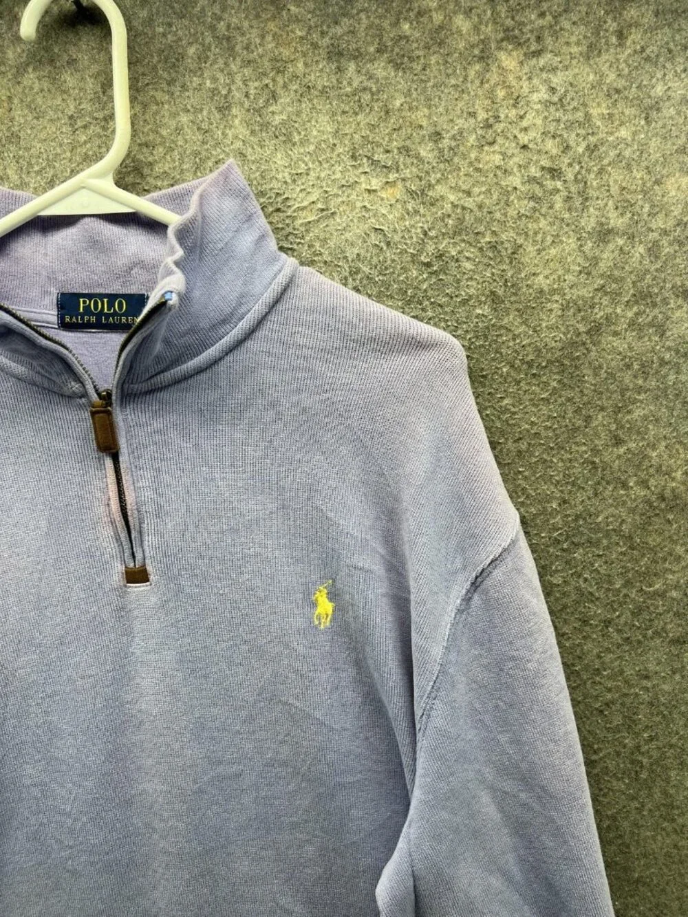 Polo Ralph Lauren Sweater Men Large Purple 1/4 Zip Mock Neck Knit Pullover Logo